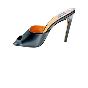 LITA by CIARA Solid Square Toe Slide Heels in Black Leather Sz 40EU / 9US